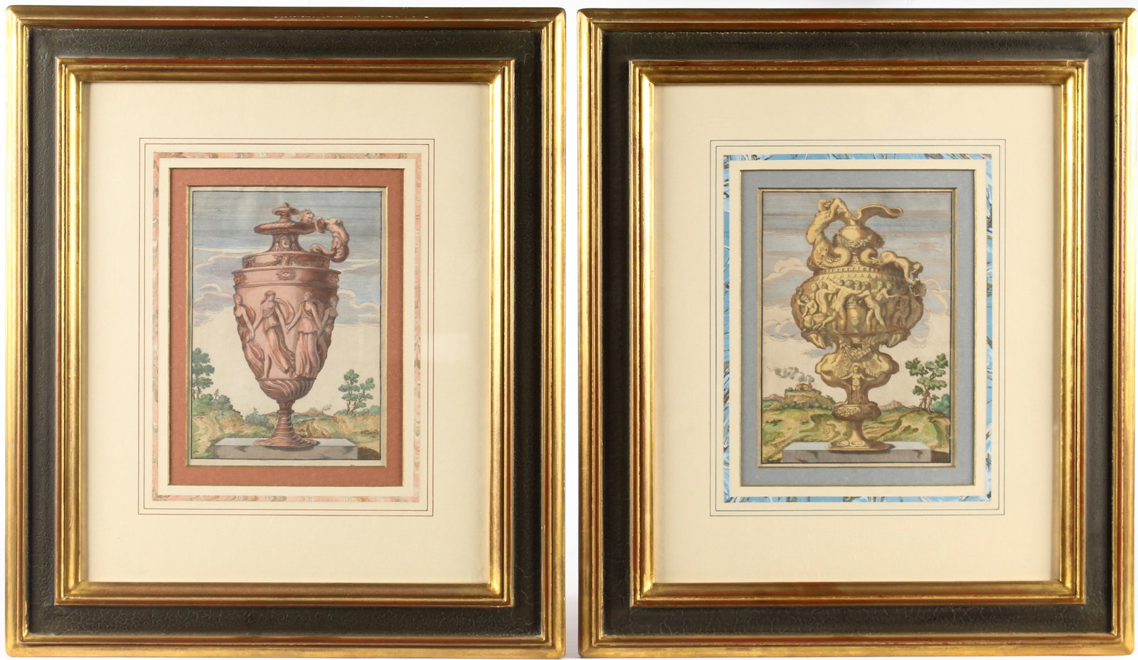 Jean le Pautre, Two Hand Colored Engravings, Baroque Vase Designs, Parish Hadley (1 of 4)