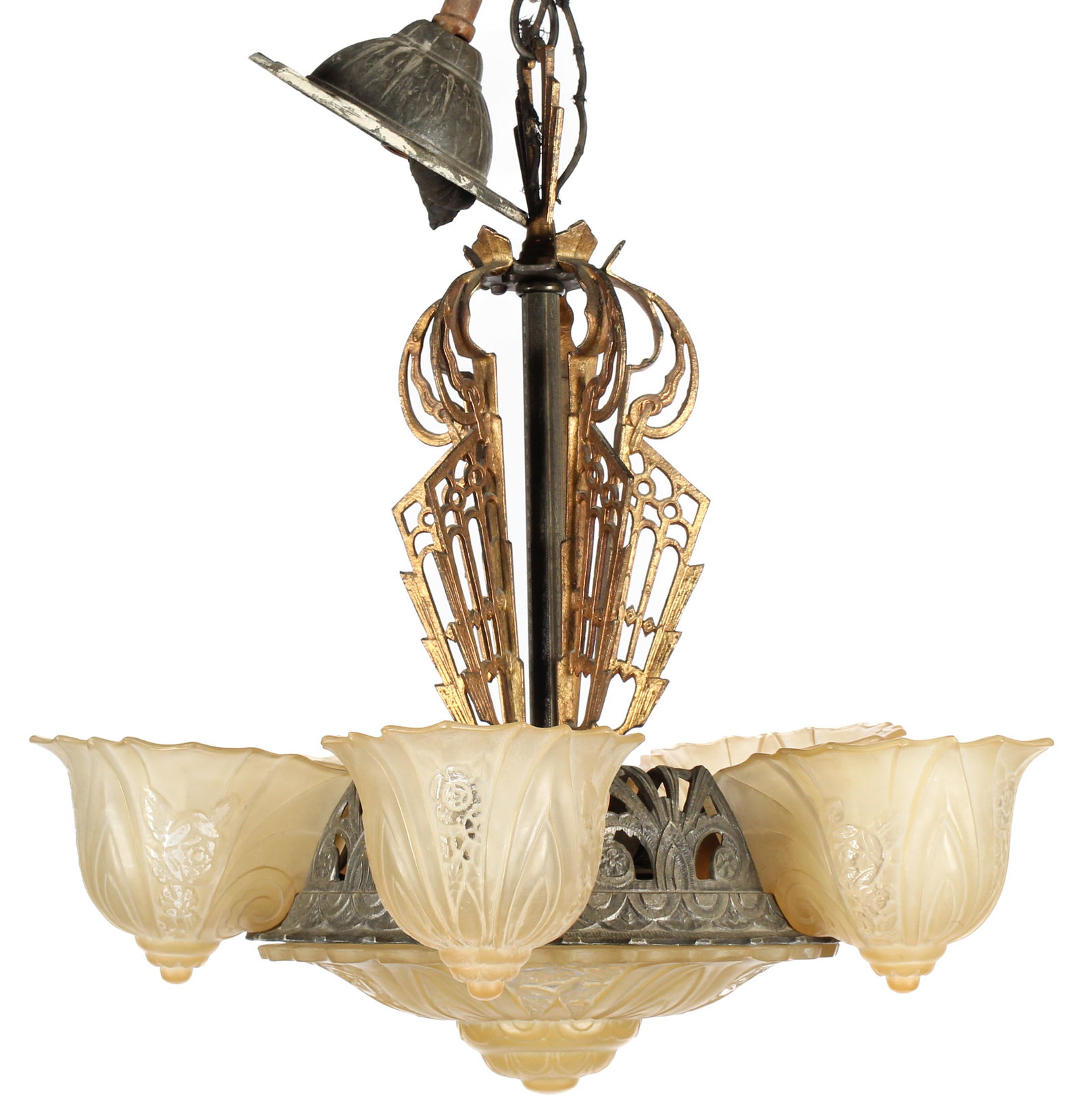 Art Deco Slip Shade Five Light Chandelier (1 of 7)