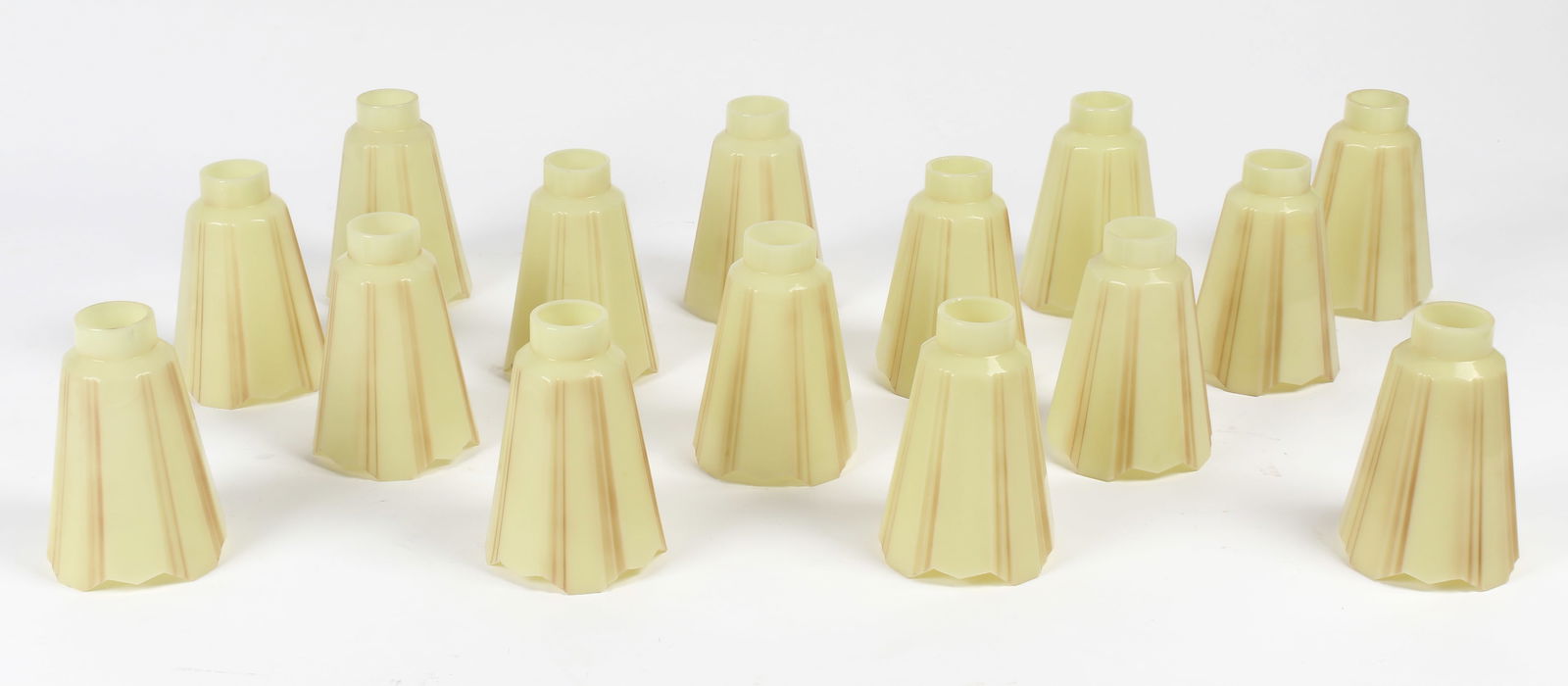 Fifteen Art Deco Two-Tone Custard Glass Lampshades (1 of 6)