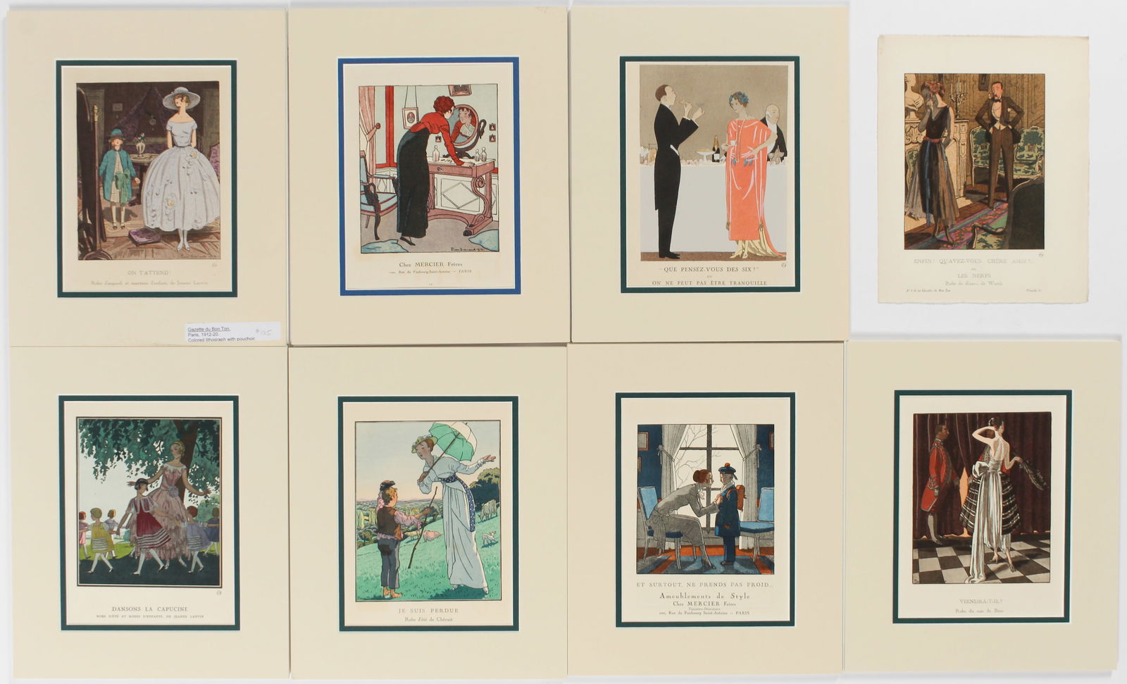Seven French Pochoir Fashion Prints, Gazette du Bon Ton, 1913-1921, Pierre Brissaud Etc. (1 of 9)