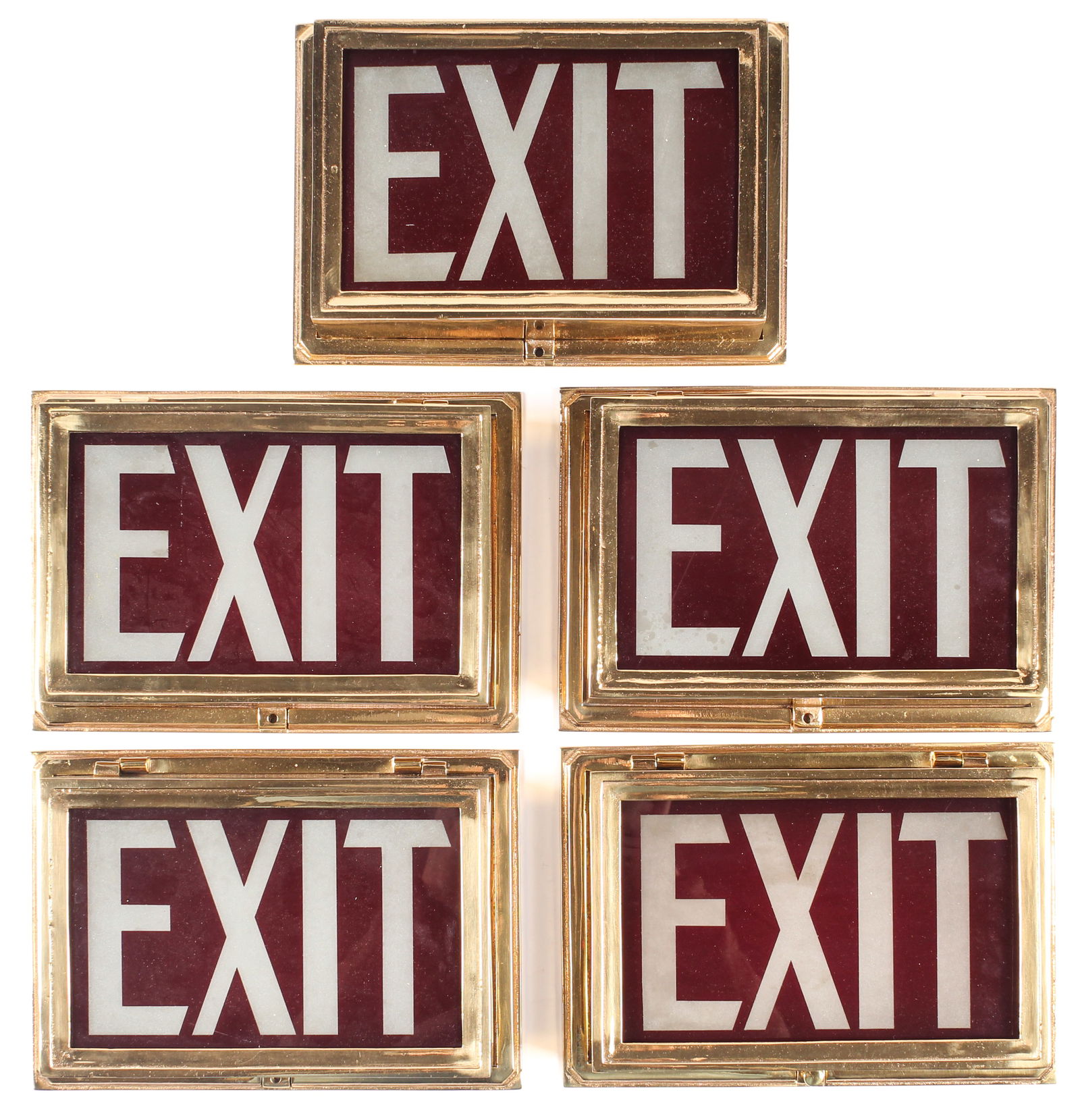 Five Vintage Brass and Red Glass Theater Exit Signs (1 of 5)