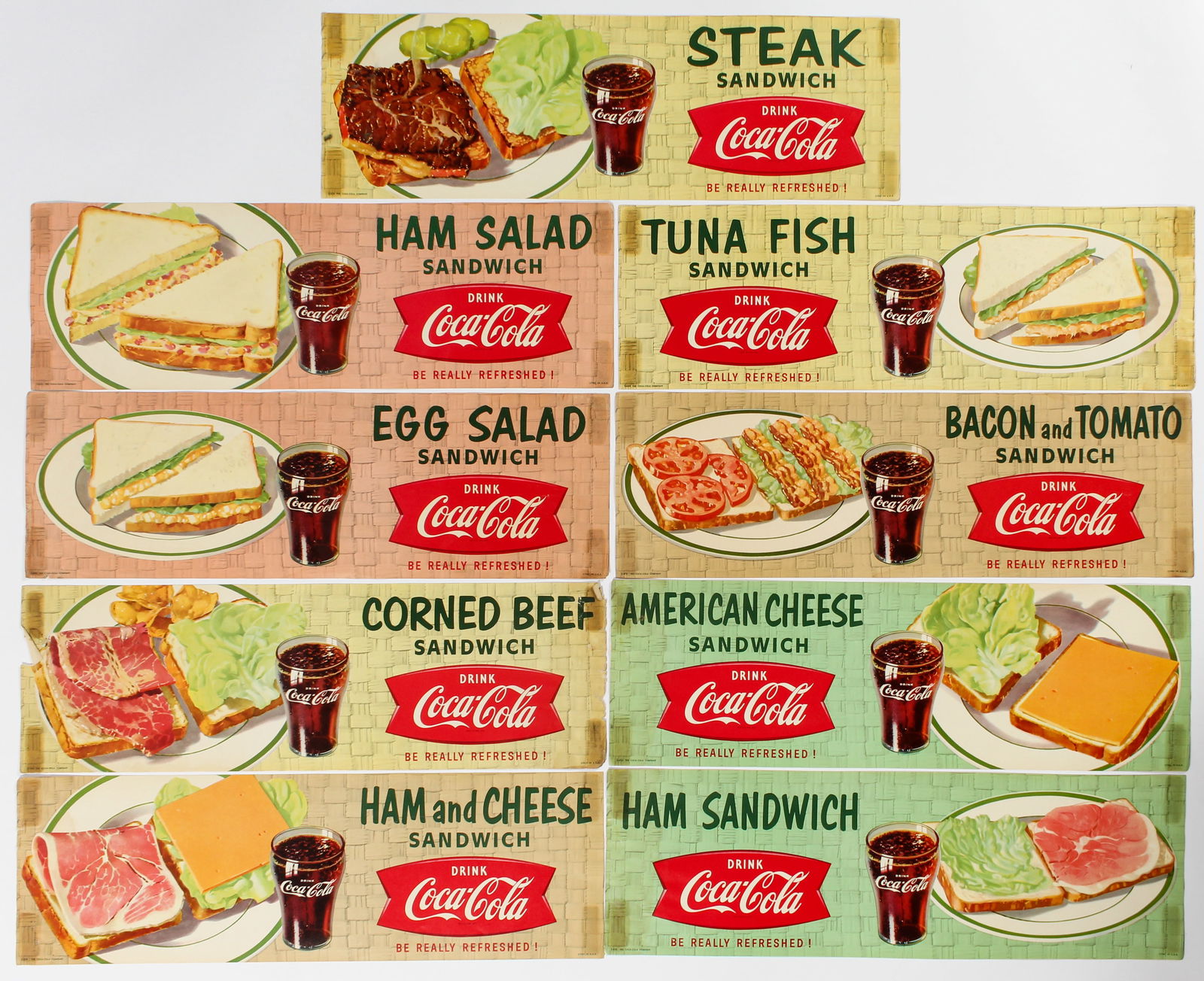 Nine 1950s Coca-Cola Diner Advertising Signs, Sandwiches (1 of 6)