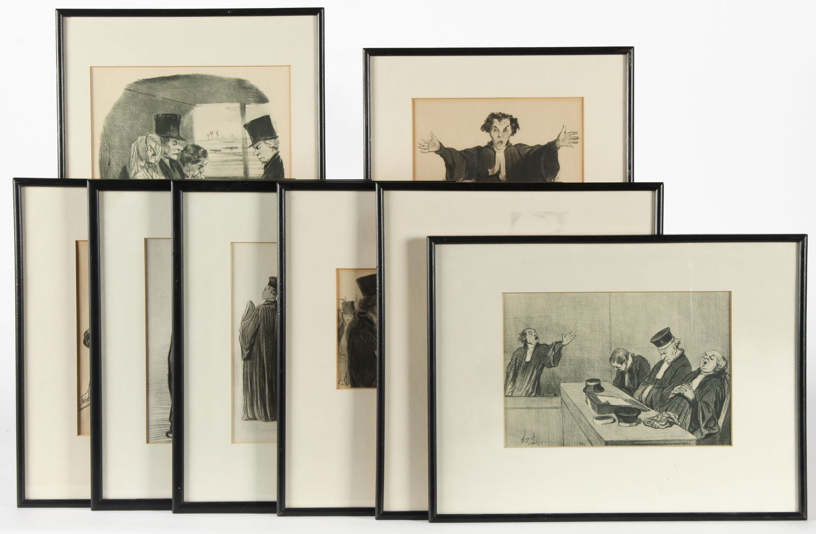 After Honore Daumier, Eight Framed Law & Courtroom Scene Lithographs (1 of 10)