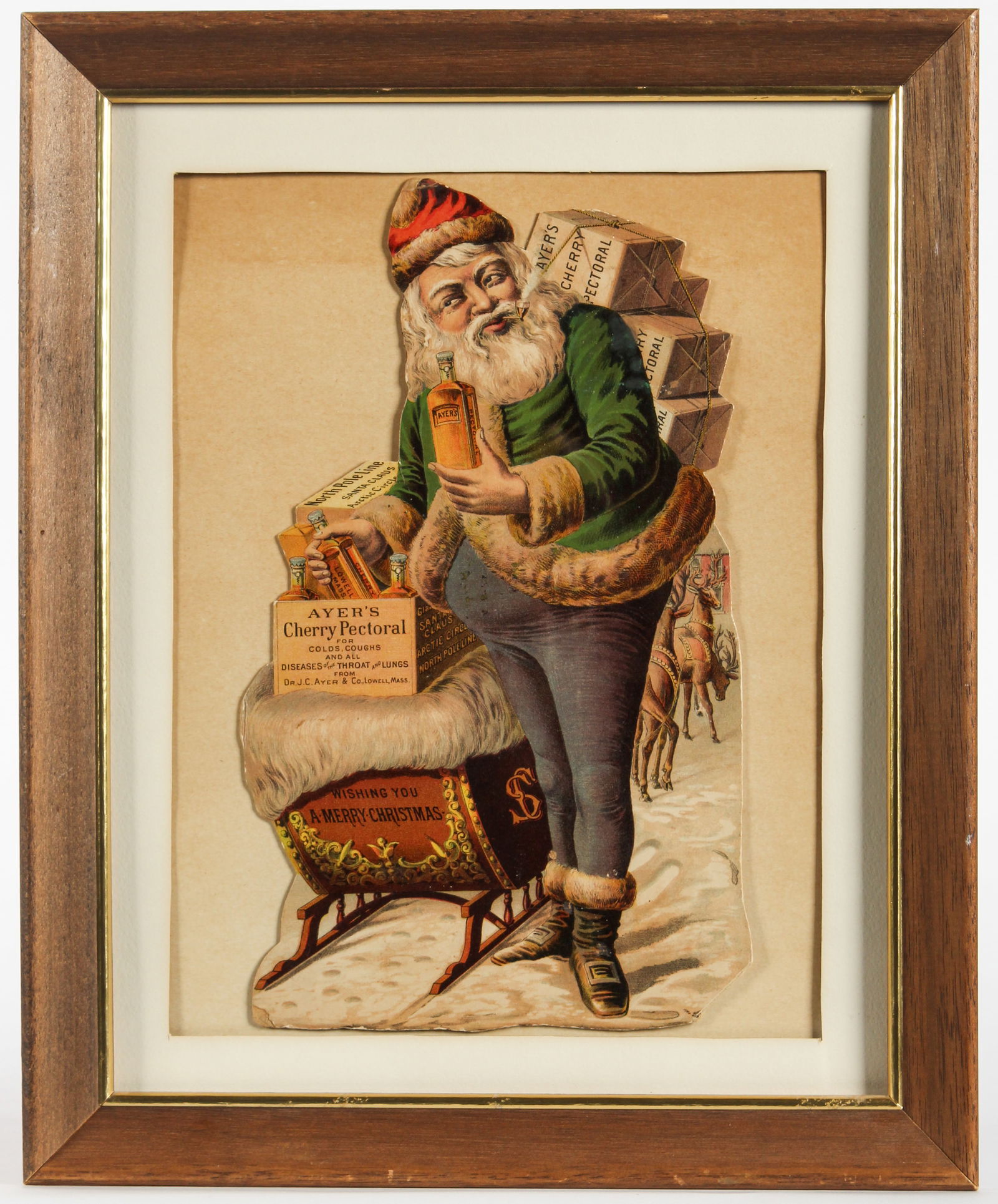 Ayer's Cherry Pectoral Medicine Christmas Santa Claus Antique Die Cut Advertising Sign (1 of 3)