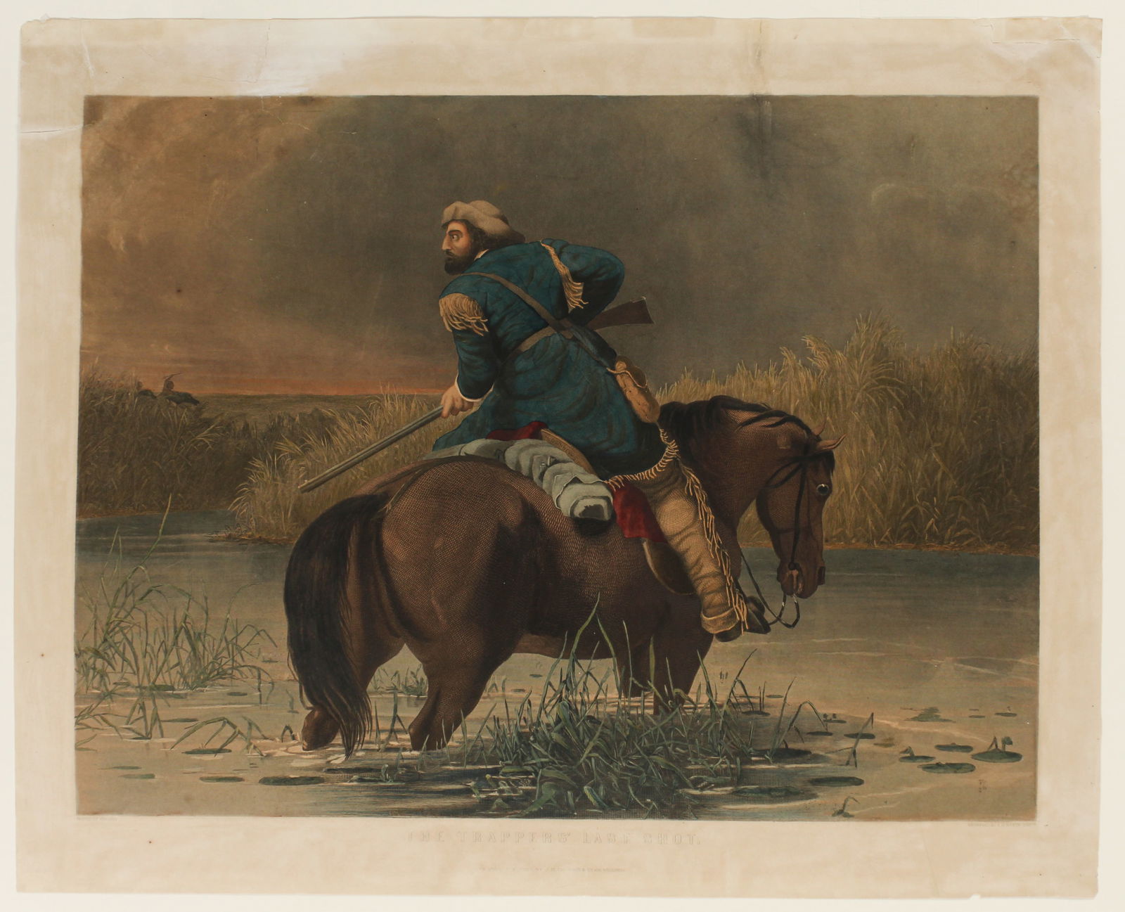 The Trappers' Last Shot, After William Tylee Ranney Ca. 1850, Hand Colored Engraving (1 of 8)