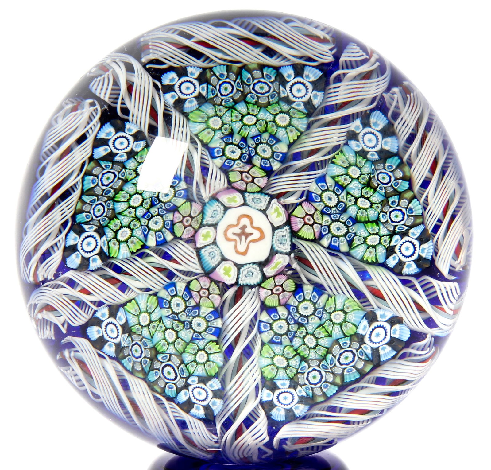 Perthshire Close Pack Paneled Millefiori and Latticinio Art Glass Paperweight 1985 (1 of 3)