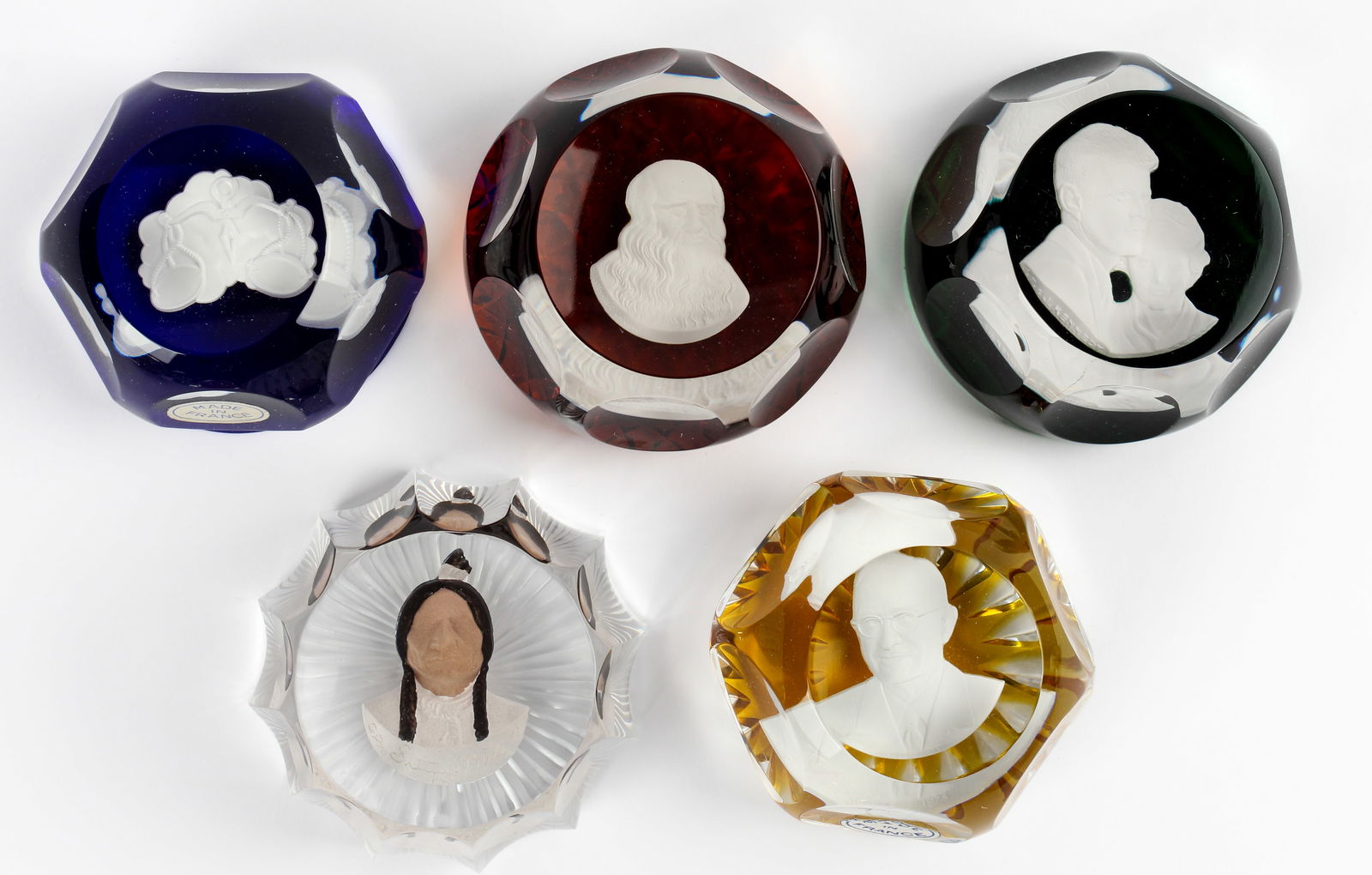 Five Sulphide Portrait and Symbol Glass Paperweights Baccarat, Cristal D'Albret (1 of 5)