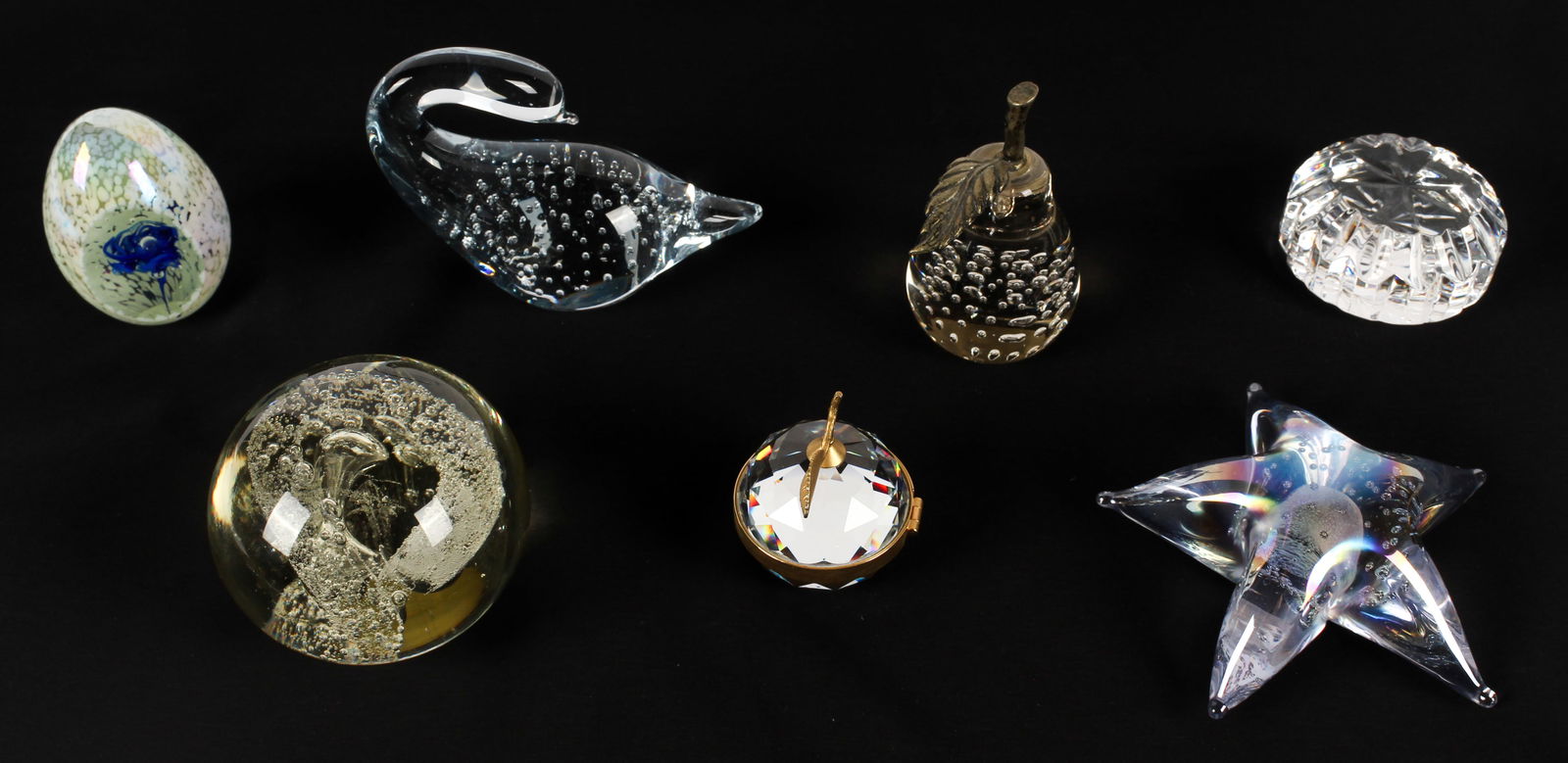 Seven Art Glass and Crystal Paperweights, R.W. Stephen, Silvestri, Waterford, Swarovski, Etc. (1 of 11)