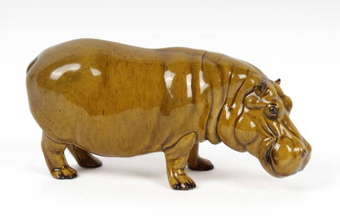 Rare Hagen-Renaker Designers Workshop Prototype Hippopotamus Pottery Figurine, Maureen Love: Description: A rare prototype hippo figurine in a mustard yellow glaze by Hagen-Renaker, ca. 1950s, intended for the Deisgners Workshop line. A comparable example is featured on page 116 of Hagen Rena