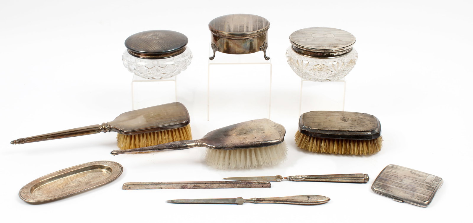 Birks Sterling Silver Dresser & Vanity Items, Cigarette Case, Dresser Jars, Brushes, Etc. (1 of 8)