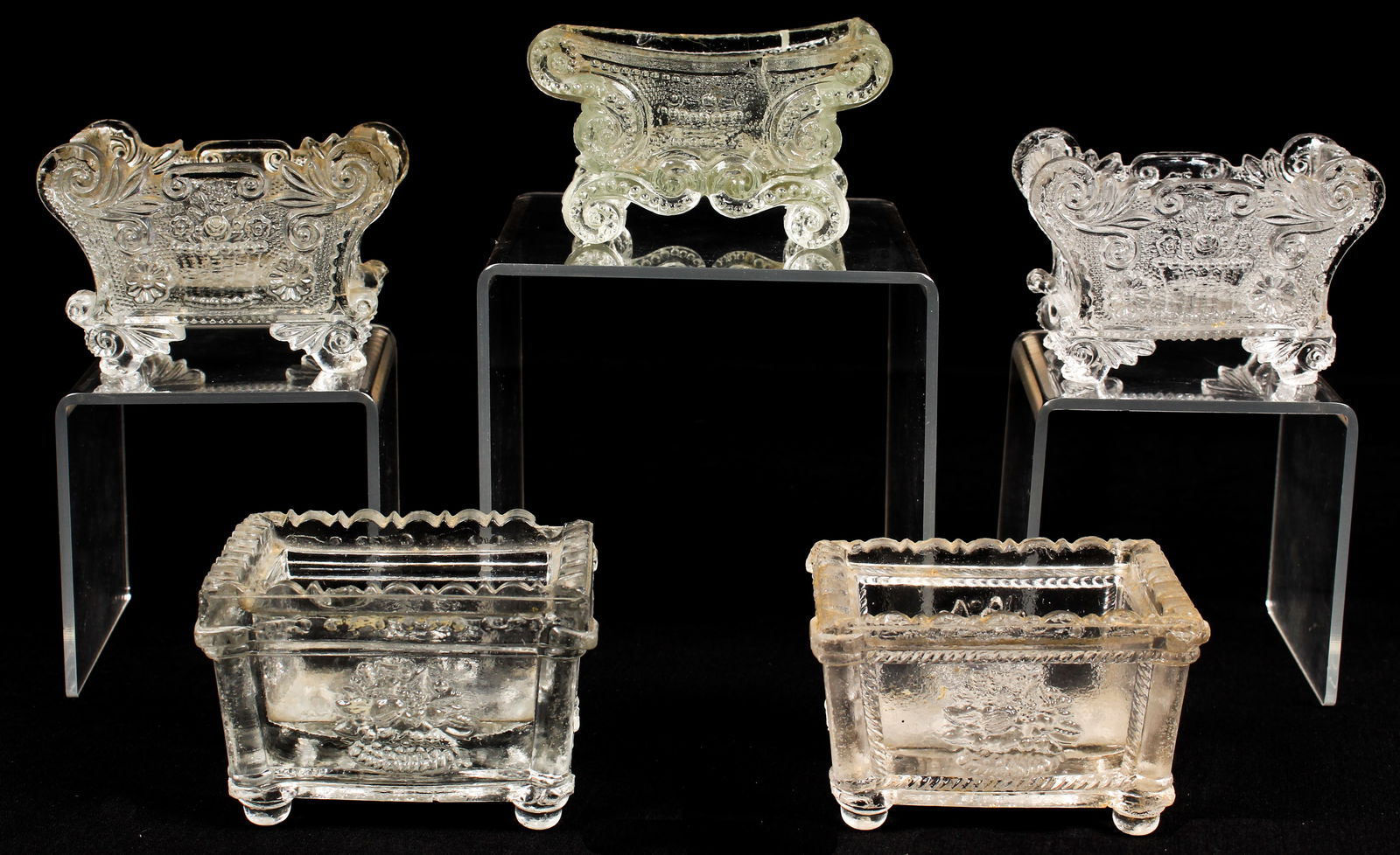Five Lacy Period Pressed Glass Open Salts (1 of 7)