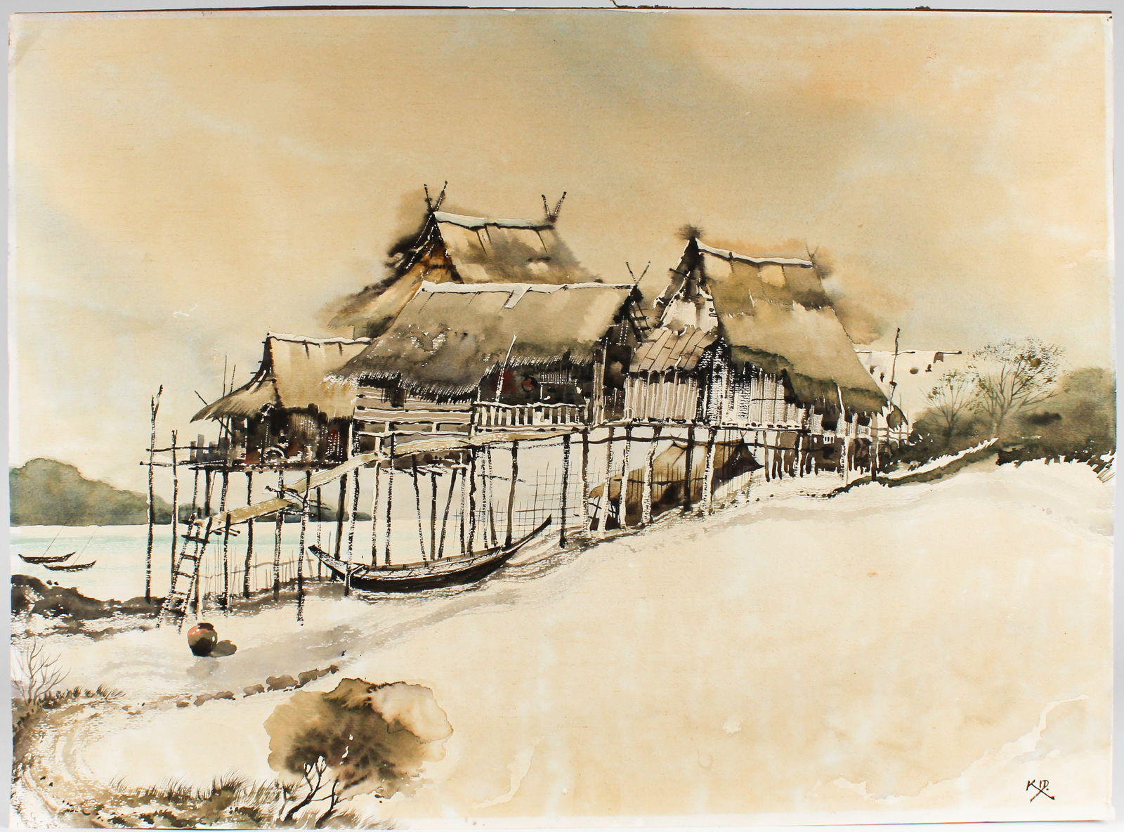 Kid Kosolawat (Thai, 1917 - 1988) 'Rayong' Signed Watercolor Painting 1979 (1 of 4)