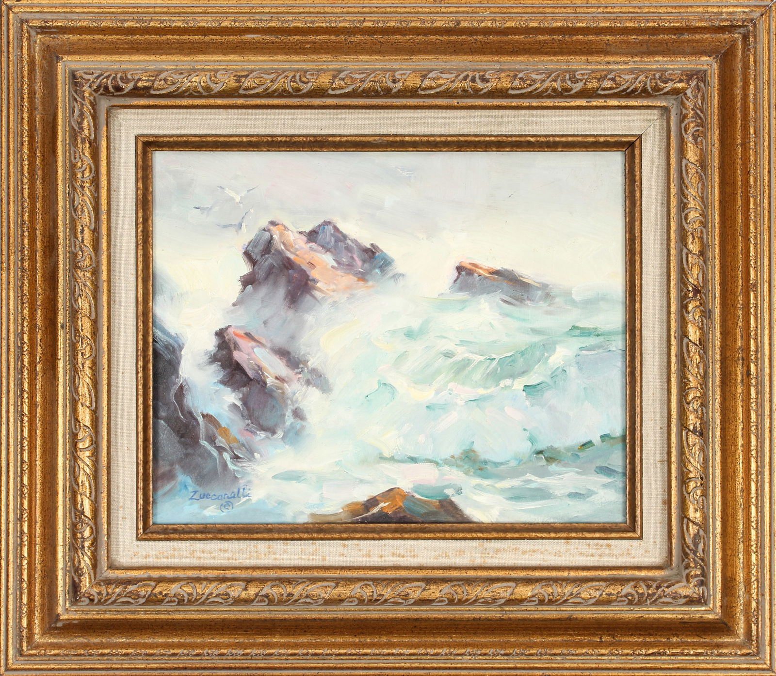 Frank E. Zuccarelli (New Jersey, 1921-2012) Crashing Waves, Oil on Board Painting (1 of 5)