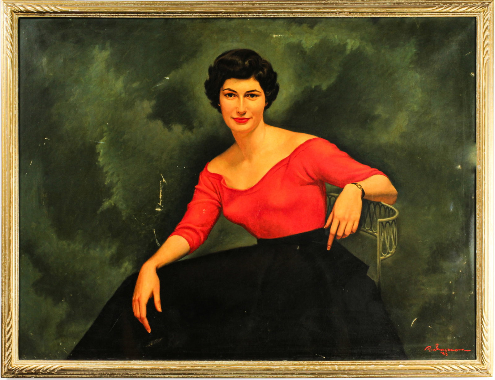 Large Mid Century Portrait of a Lady, W. C. Bahmermann, 1953 Oil on Canvas Painting (1 of 7)