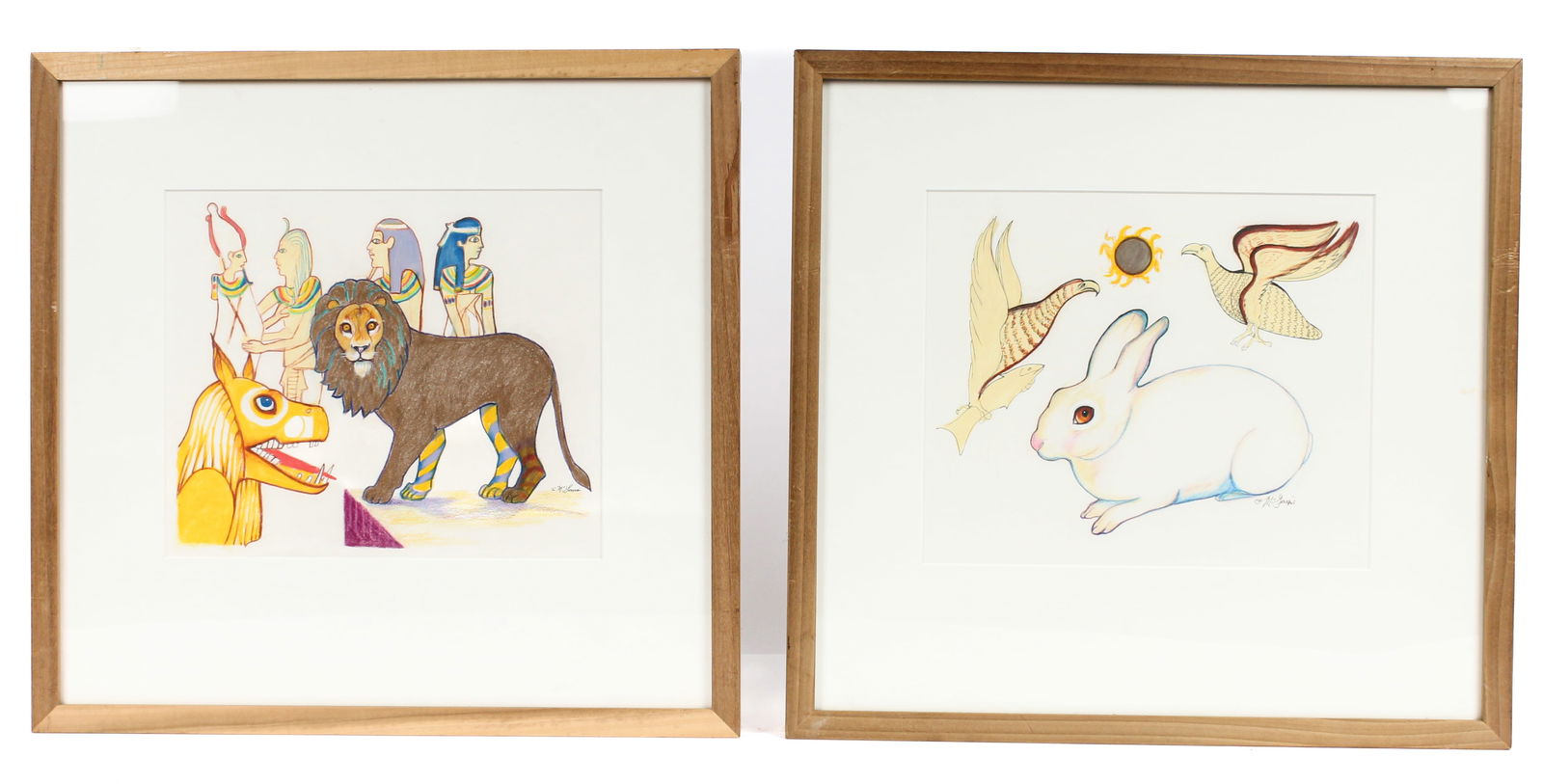 Christine McGinnis (American, 1937-2019) Two Mixed Media Drawings, Lion, Magic Rabbit (1 of 4)