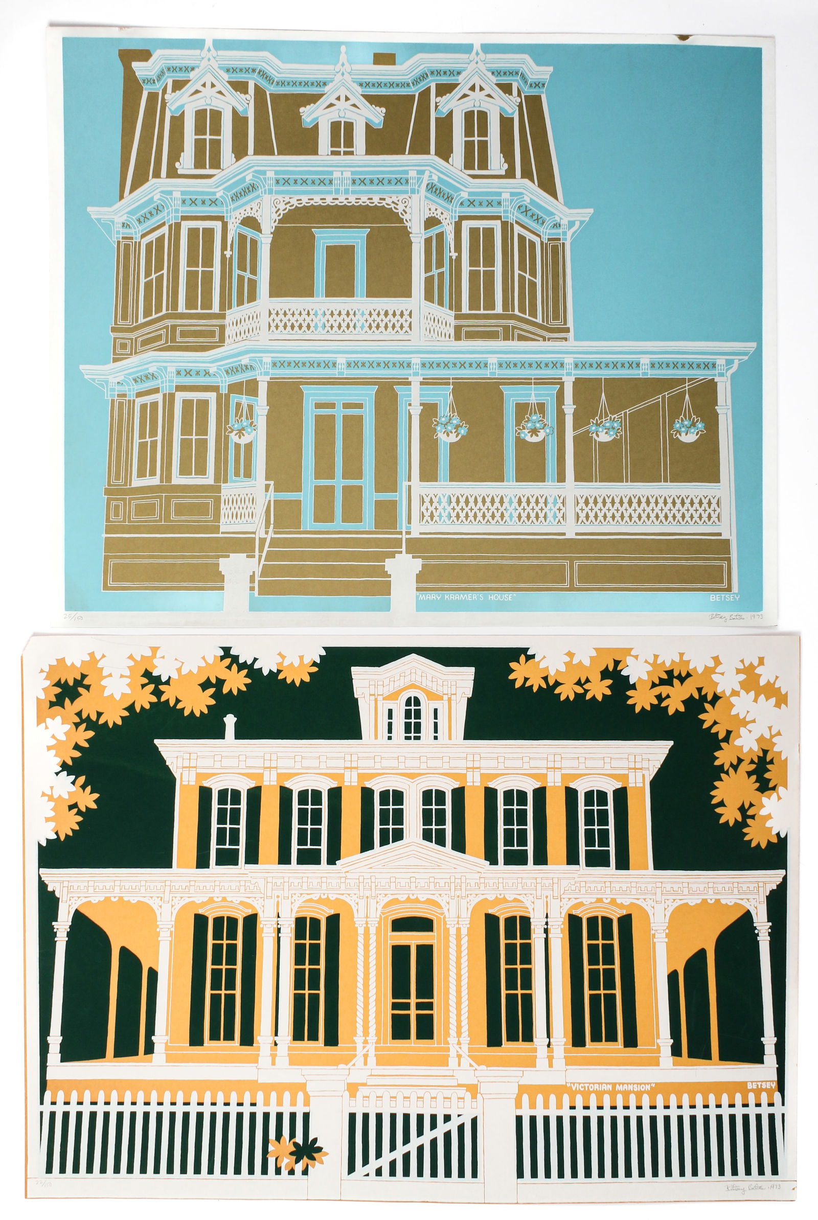 Betsey Bates (American, 20th C.) Two Serigraphs of Victorian Houses (1 of 6)