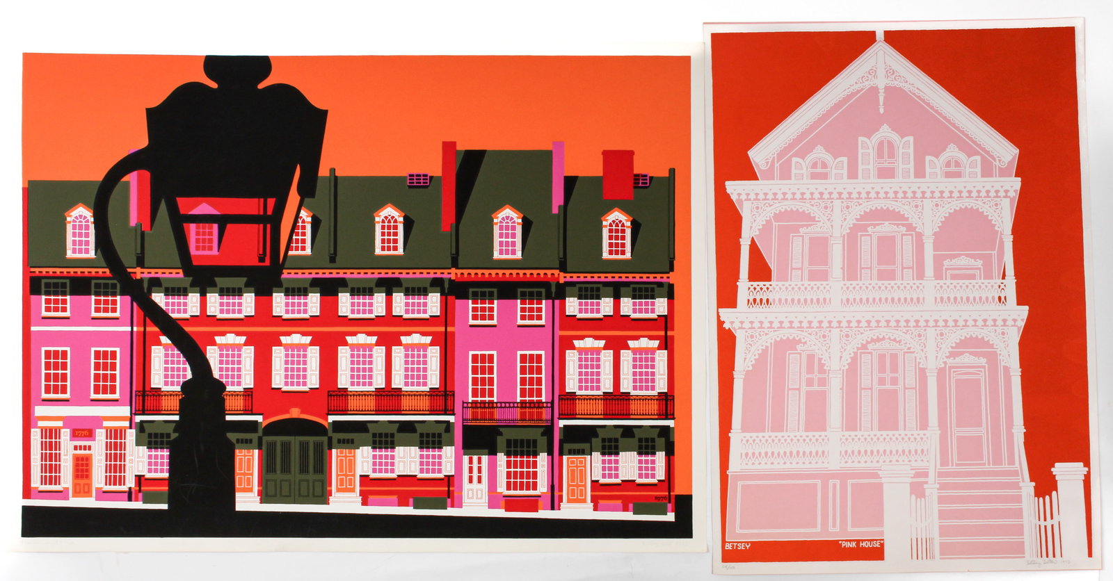 Betsey Bates (American, 20th C.) Two Serigraphs, Franklin Court Philadelphia, Victorian House (1 of 5)