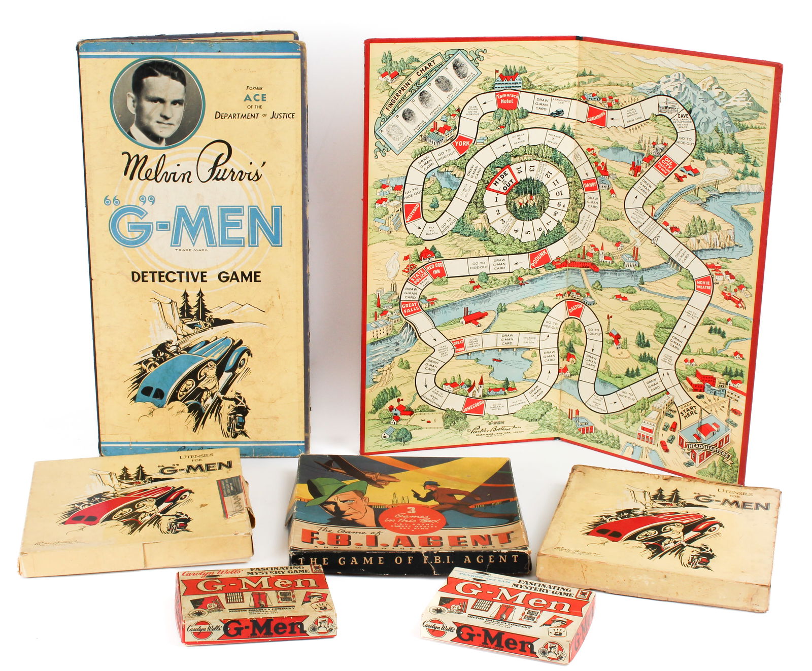 Six Vintage G-Man FBI Games Incl. Melvin Purvis, Parker Brothers, Milton Bradley, Whitman Publishing (1 of 5)