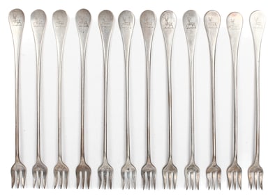 Set of Twelve Antique Shreve, Crump & Low American Sterling Silver Pickle Forks