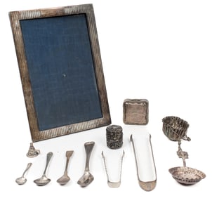 Sterling Silver Items Incl. Dutch Silver Spoon, Tea Strainer, Picture Frame, Etc.