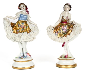 Volkstedt Dresden Lace Porcelain Dancer Figurines