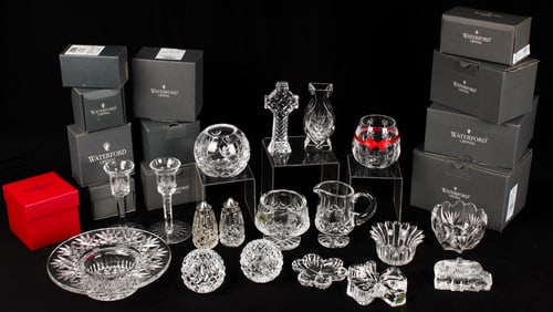 A Collection of Waterford Crystal Objects Incl. Bowls, Salt & Pepper, Sugar & Creamer, Candle