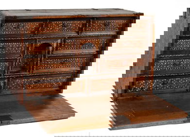 Antique Spanish Bargueno / Vargueno Inlaid Walnut Desk Ca. 17th/18th Century