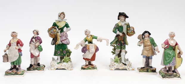 Possibly Niderviller French Tin Glazed Figurines, Two German Porcelain Figurines