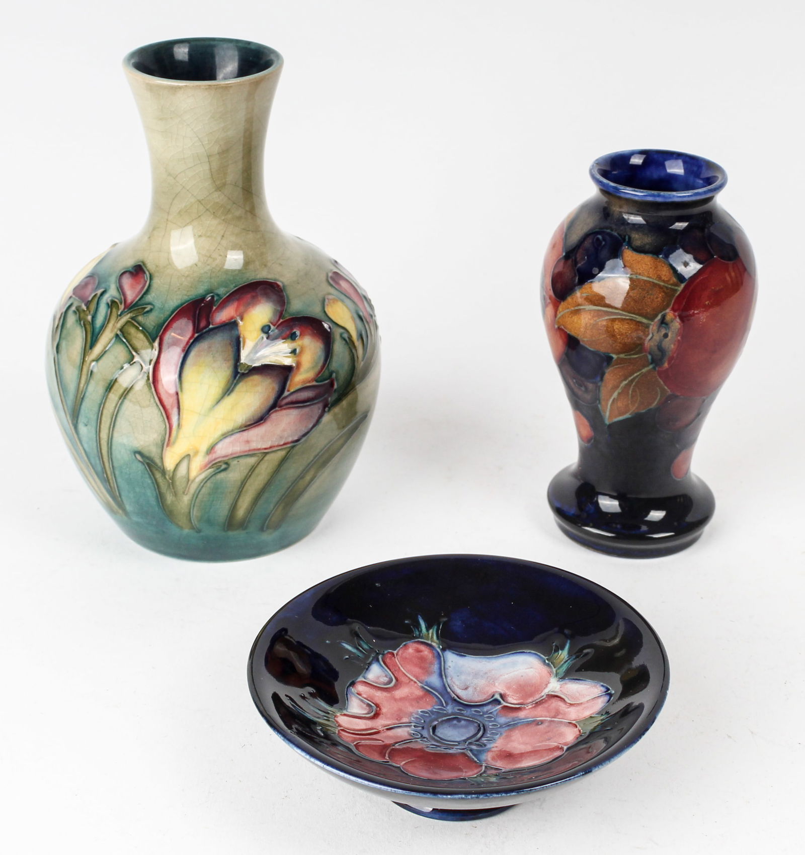 W. Moorcroft Art Pottery, Vases (2) and Bowl, Freesia, Pomegranate, Anemone (1 of 7)