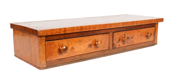 19th Century American Primitive Two Drawer Maple Chest, Shelf