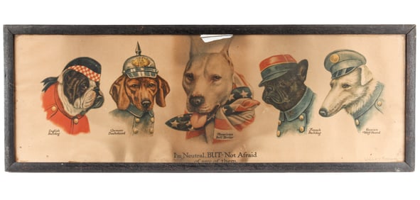 Wallace Robinson WWI 1915 Dog Lithograph Poster I'm Neutral, BUT -