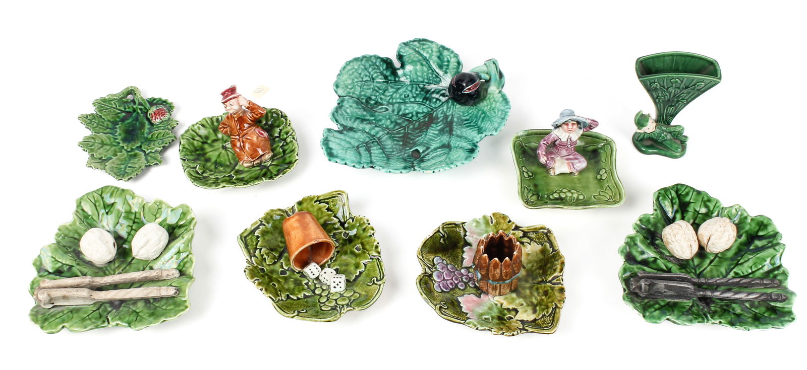 Nine Antique & Vintage Majolica Pottery Articles, Bowls, Vases, Trays (1 of 7)