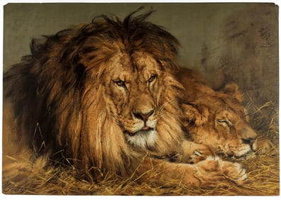 Original Pears Soap Chromolithograph, The British Lion (and Lioness)