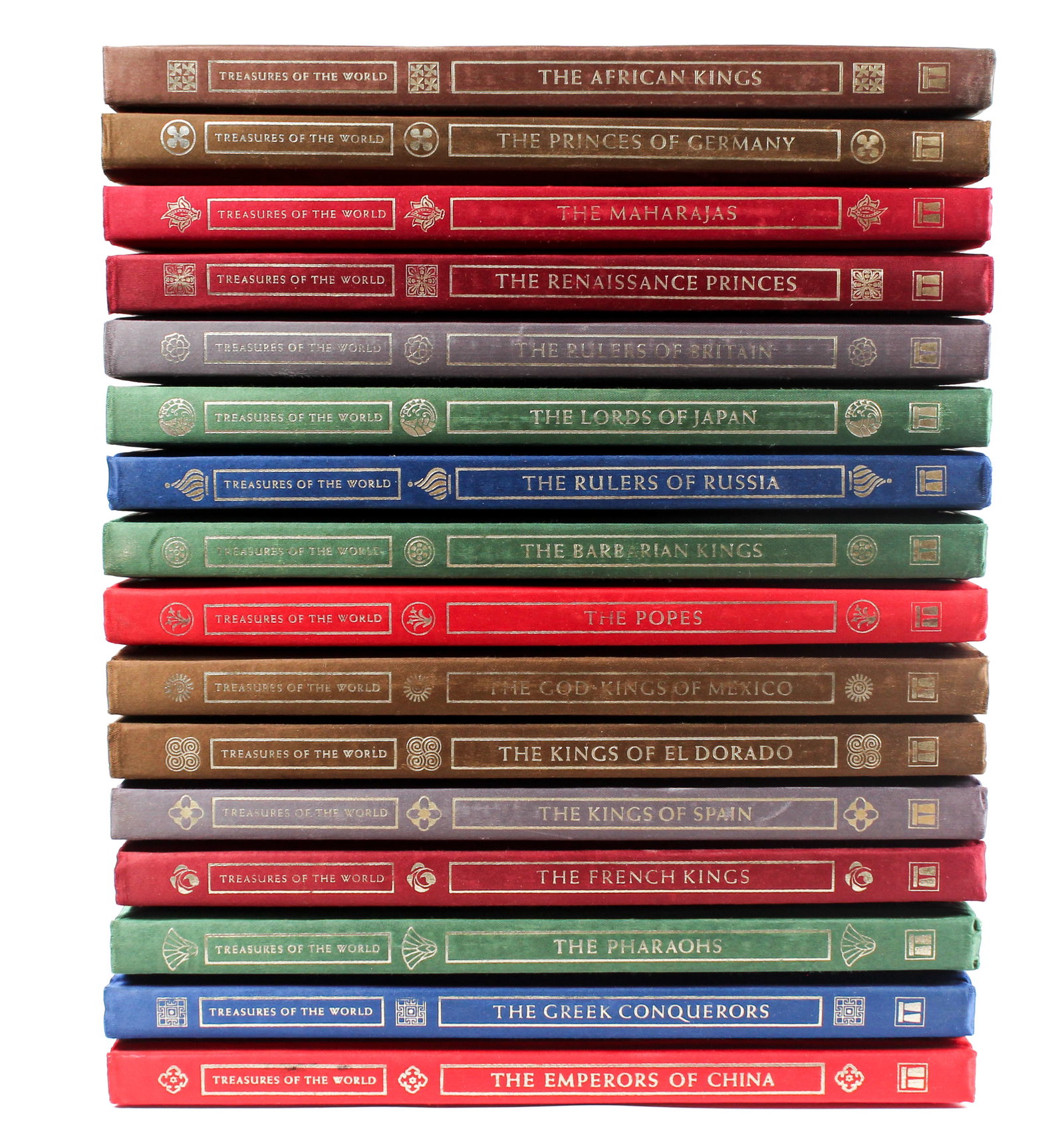 Treasures Of The World, Complete Set 16 Vols. Stonehenge Press 1981 - 1983: Description: A set of 16 books published 1981 to 1983 by Stonehenge Press and titled "Treasures Of The World" to include The Greek Conquerors, The Princes Of Germany, The Pharaohs, The Kings Of Spain 