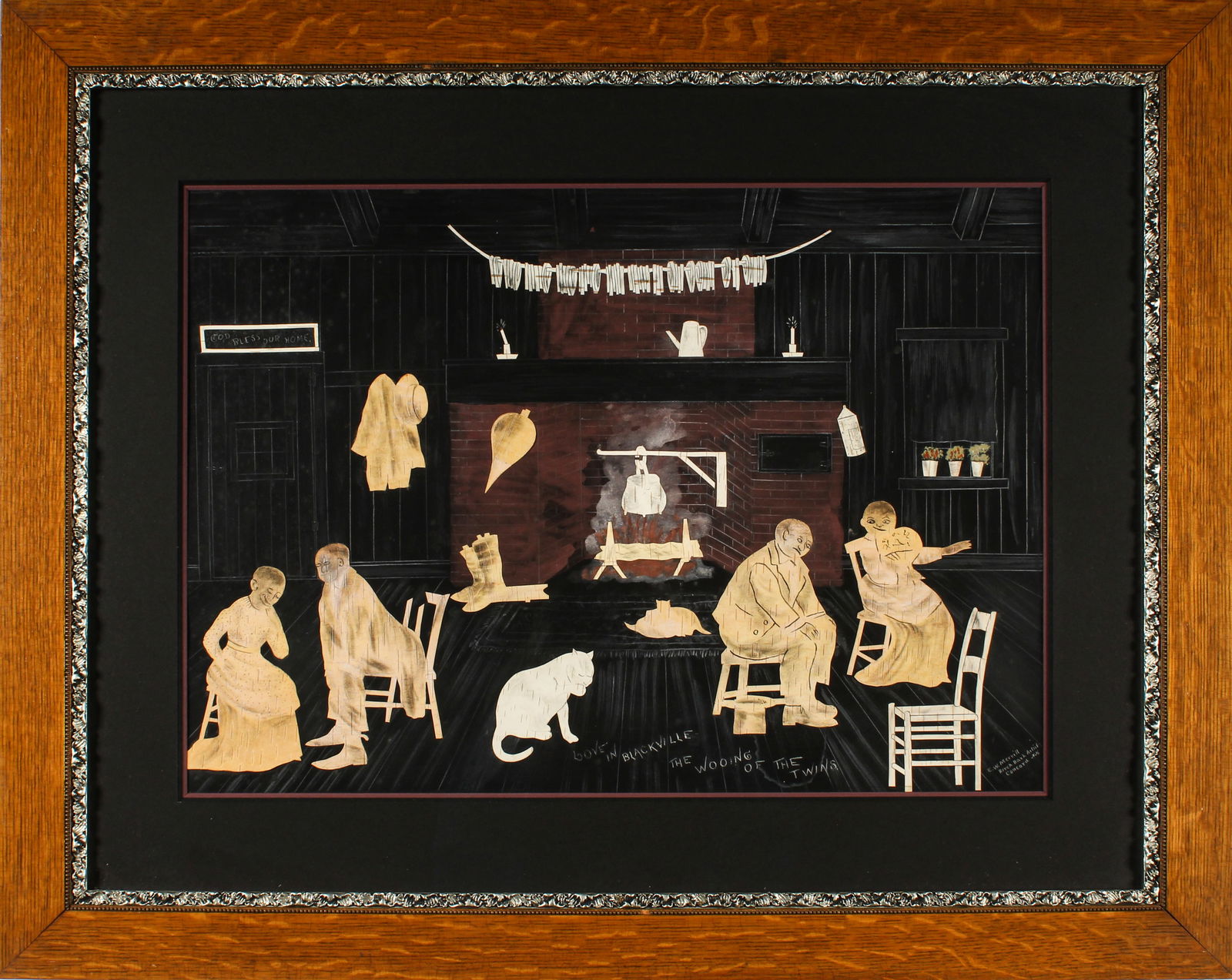 Edward W. Merrill Black Americana Birch Bark Folk Art Collage (1 of 5)