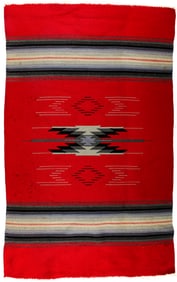 Mid Century Chimayo Mexican Banded Geometric Wool Blanket