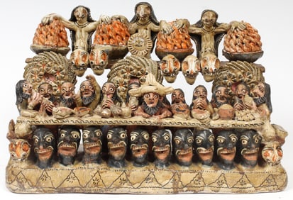 Large Mexican Folk Art Ocumicho Sculpture, The Last Supper, Antonia Martinez Albarez Calleno