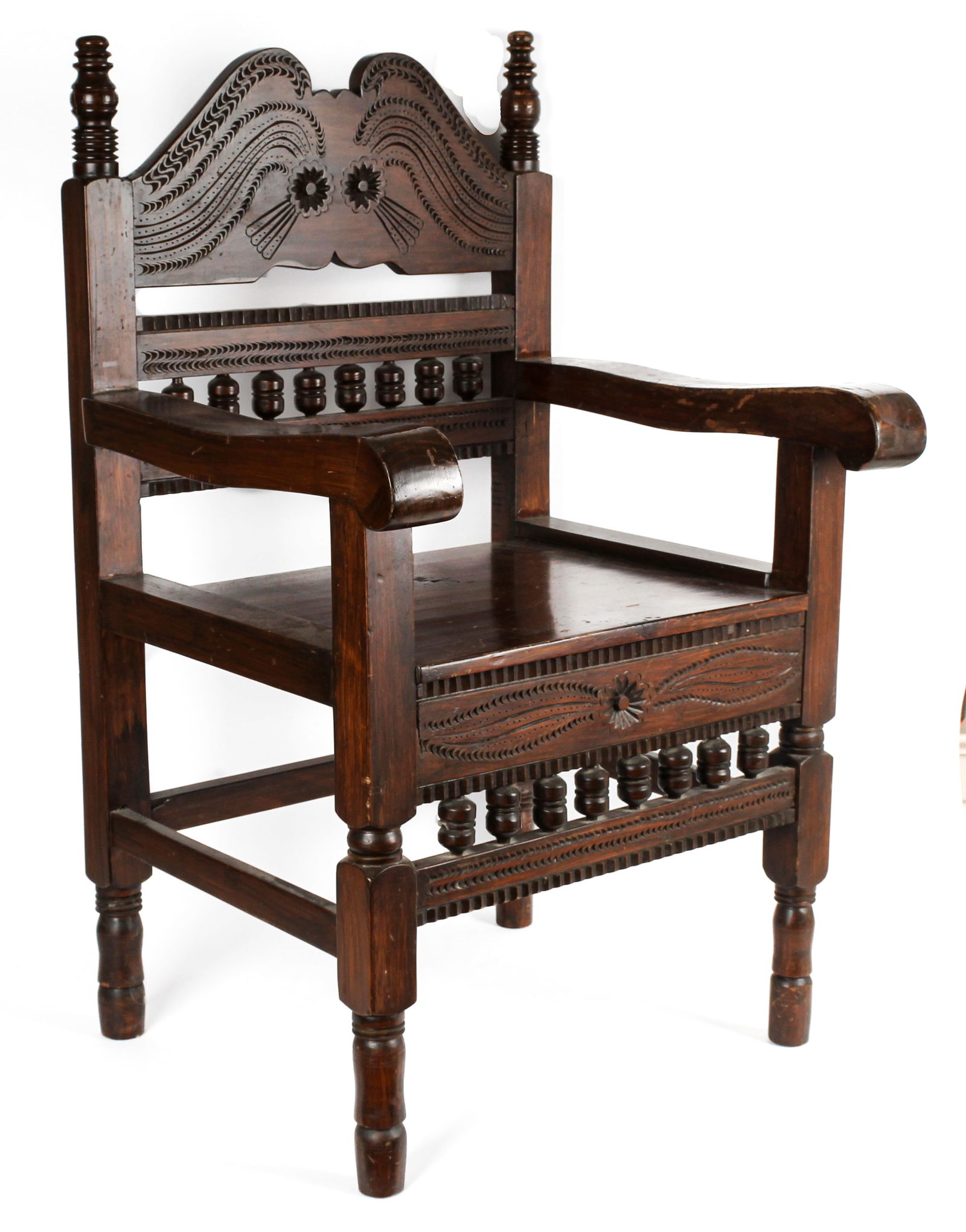 Vintage Mid Century Carved Mexican Hacienda Chair (1 of 6)