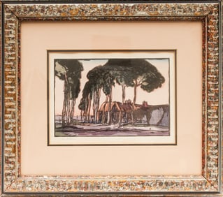 Yoshijiro Urushibara (Japanese, 1888-1953) The Outskirts of a Flemish Town, Woodblock Print