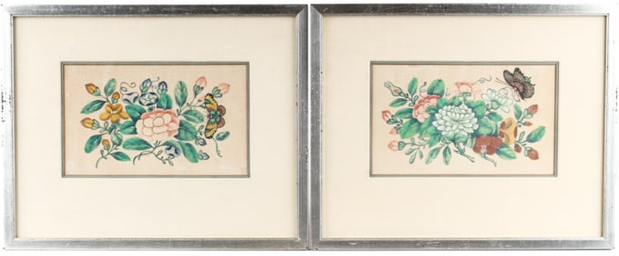 Chinese Export Pith Paintings of Flowers & Butterflies, 19th Century