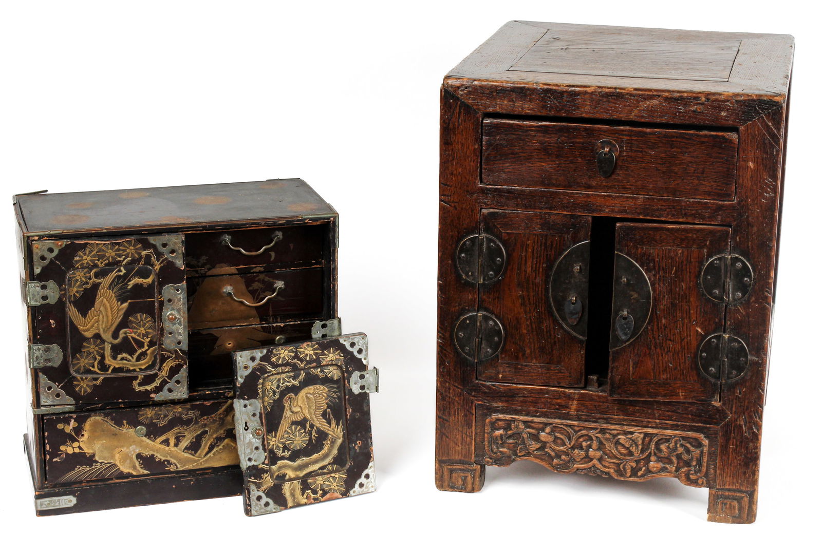 Chinese Carved Wooden Chest & Japanese Lacquer Casket (1 of 6)