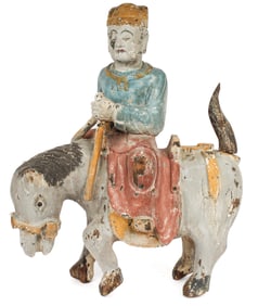 Large Chinese Carved Polychrome Horse Rider Sculpture