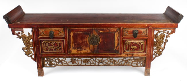 Chinese Carved & Lacquered Petit Altar Table, Qing Dynasty