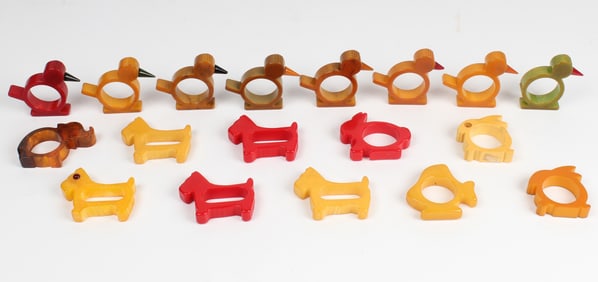 Bakelite Napkin Rings, Scottie Dogs, Birds, Rabbits, Fish, Elephant