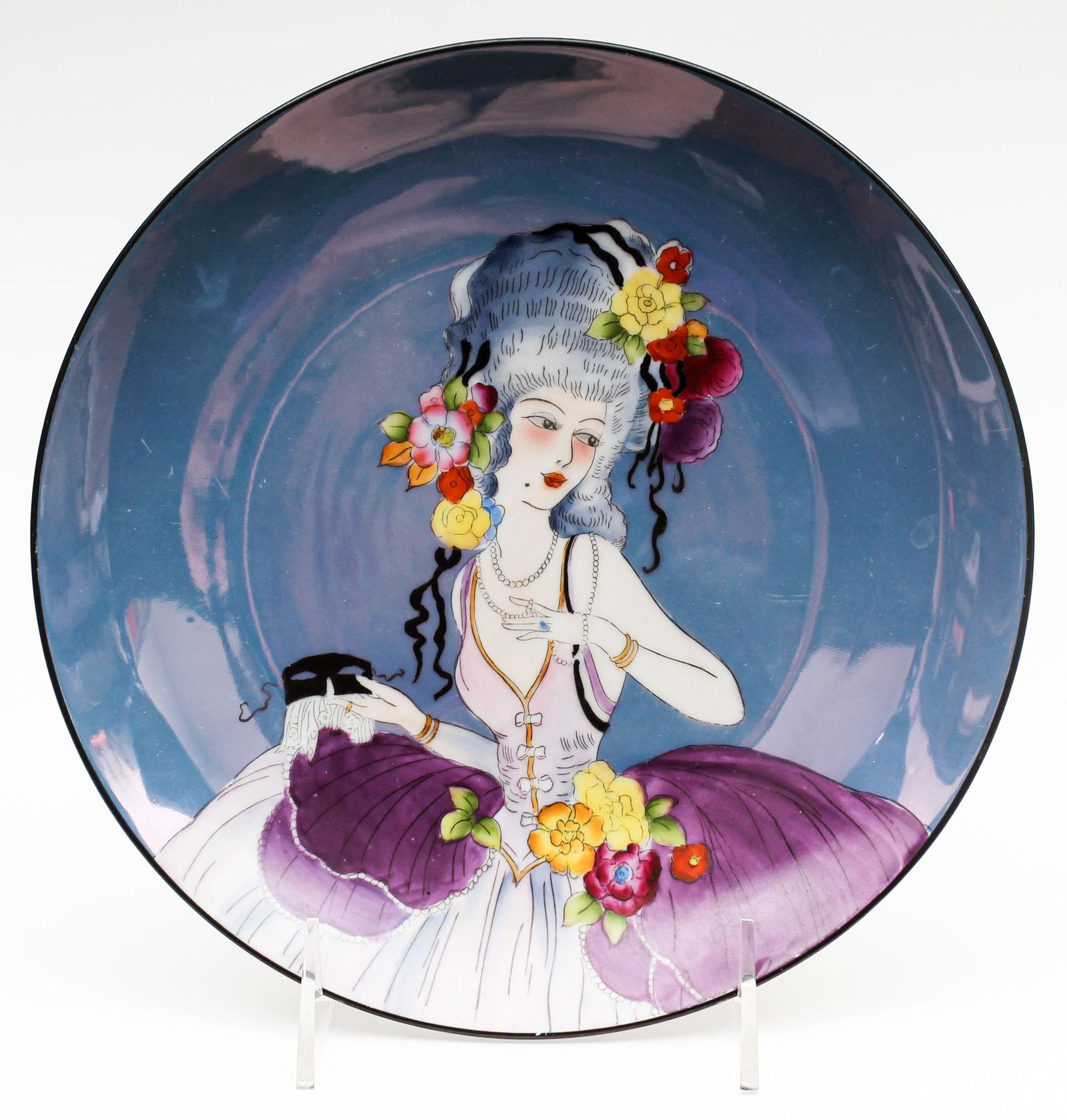 Noritake Morimura Porcelain Art Deco Lustre Lady Masquerade Plate, Japan (1 of 4)