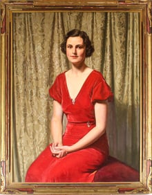 Donald Gordon Squier (American, 1895-1987) Art Deco / WPA Portrait of a Lady, Oil on Canvas