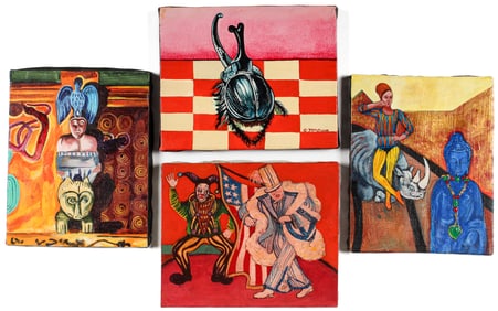 Christine McGinnis (American, 1937-2019) Four Acrylic on Canvas Paintings, Scarab Beetle, Totem