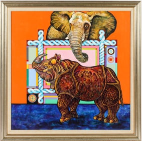 Christine McGinnis (American, 1937-2019) Elephant & Rhino