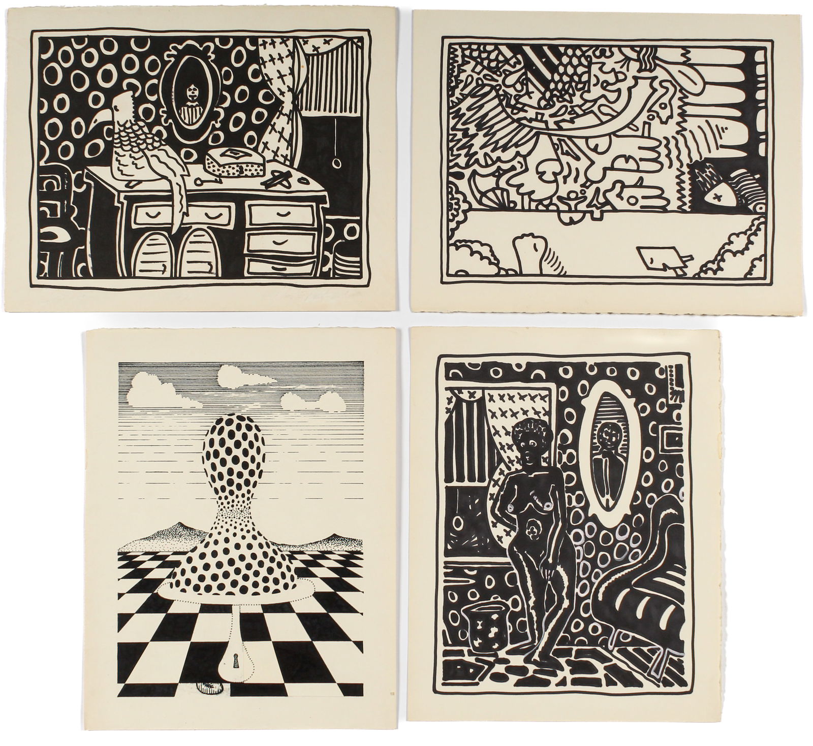 Clayton Anderson (American, B. 1943) Four Ink Drawings (1 of 4)