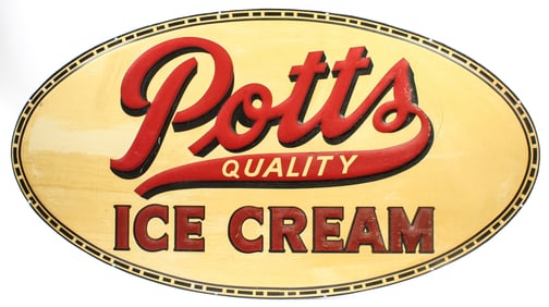 Large Vintage Potts Quality Ice Cream Philadelphia Embossed Metal Advertising Sign